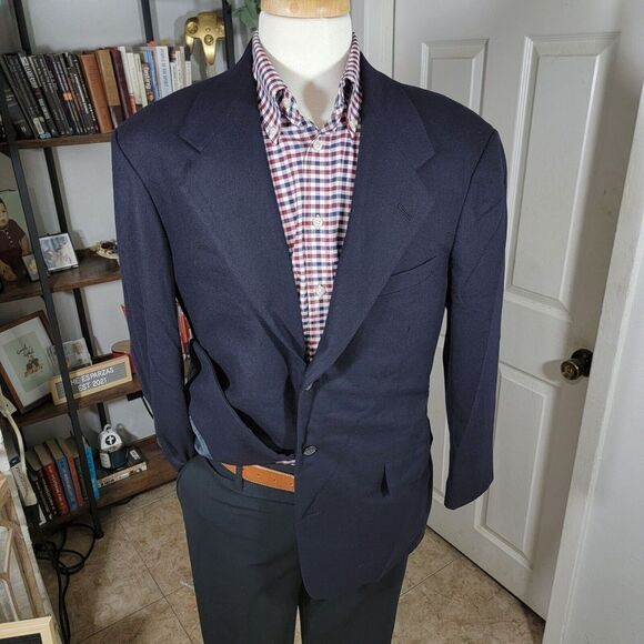 VTG‎ Polo Ralph Lauren Men's Sport Coat Three Button Navy Flannel Wool Size 41R - Picture 1 of 12